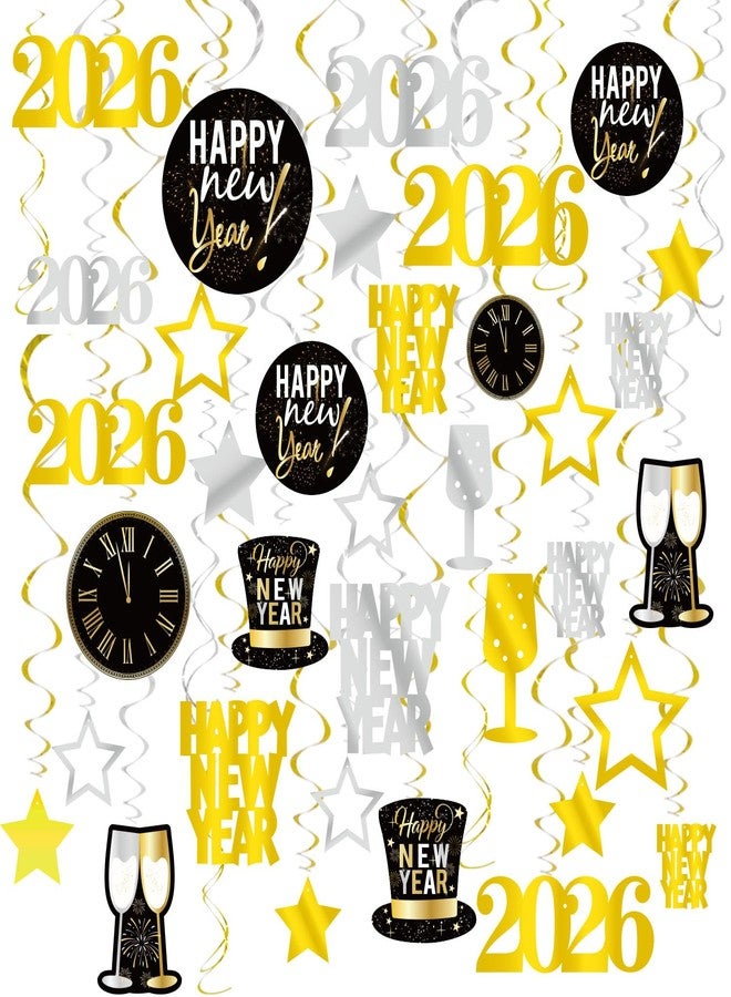 GOER 2026 New Year Festival Party Supplies 31 Pcs Hanging Swirl and Celebration Card,Gold and Black Party Supplies for 2026 New Year Eve Decorations - Image 1